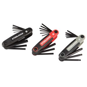 3 Piece Folding Hex Key Set; Includes 9-Standard (SAE-Inch), 8-Metric (MM), and 8-Torx (T) Sizes