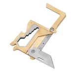 Thumbnail - Folding Brass Door Opener Multi Tool with Steel Liner Lock Blade - 01
