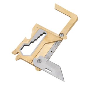 Folding Brass Door Opener Multi-Tool with Steel Liner Lock Blade