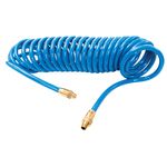 Thumbnail - 25 Foot Coiled 3 8 Inch ID Air Hose with Reusable 1 4 Inch NPT Brass Fittings - 01