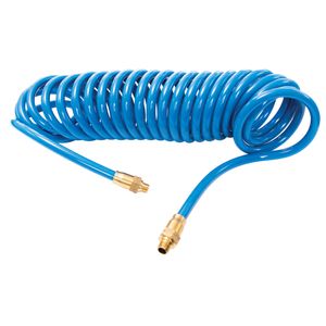 25 Foot Coiled 3 8 Inch ID Air Hose with Reusable 1 4 Inch NPT Brass Fittings