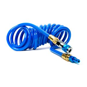 15 Foot Coiled 3 8 Inch ID Air Hose with Reusable 1 4 Inch NPT Brass Fittings