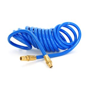 15 Foot Coiled 3 8 Inch ID Air Hose with Reusable 1 4 Inch NPT Brass Fittings