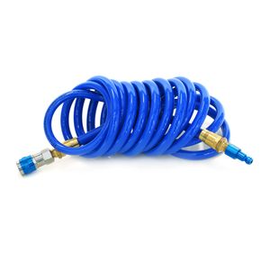 15 Foot Coiled 3 8 Inch ID Air Hose with Reusable 1 4 Inch NPT Brass and Quick Connect Fittings
