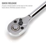 Thumbnail - 1 4 Inch Drive 72 Tooth Reversible Quick Release Ratchet with 12 Inch Long Full Polish Handle - 21