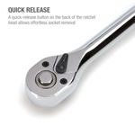 Thumbnail - 3 8 Inch Drive 72 Tooth Reversible Quick Release Ratchet with 18 Inch Long Full Polish Handle - 21