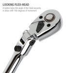 Thumbnail - 1 4 Inch Drive 72 Tooth 180 Degree Flex Head Reversible Quick Release Ratchet with 12 Inch Long Full Polish Handle - 21