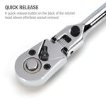 Thumbnail - 1 4 Inch Drive 72 Tooth 180 Degree Flex Head Reversible Quick Release Ratchet with 12 Inch Long Full Polish Handle - 31
