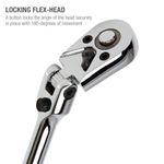 Thumbnail - 3 8 Inch Drive 72 Tooth 180 Degree Flex Head Reversible Quick Release Ratchet with 18 Inch Long Full Polish Handle - 21