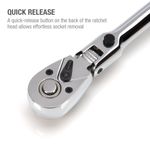 Thumbnail - 3 8 Inch Drive 72 Tooth 180 Degree Flex Head Reversible Quick Release Ratchet with 18 Inch Long Full Polish Handle - 31