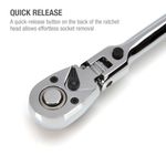 Thumbnail - 1 2 Inch Drive 72 Tooth 180 Degree Flex Head Reversible Quick Release Ratchet with 24 Inch Long Full Polish Handle - 31