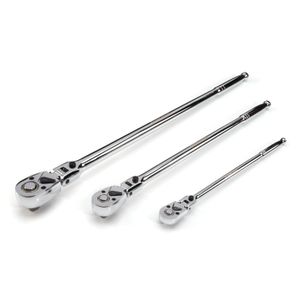 3-Piece 1/4, 3/8 and 1/2-Inch Drive Flex Head 72-Tooth Long Ratchet Set