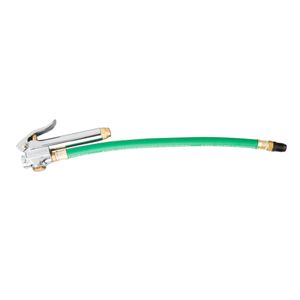 Straight Chuck Tire Inflator with Built In Gauge with 12 Inch Green Hose