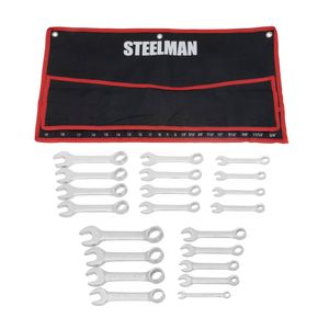 21-Piece Metric and SAE 12-Point Stubby Combination Wrench Set with Fabric Storage Roll