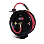 Thumbnail - Enclosed Spring Pneumatic Hose Reel with 50 Foot 1 2 Inch ID Rubber Hose - 01