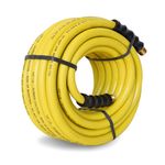 Thumbnail - 50 Foot Yellow Rubber 1 2 Inch ID Air and Water Hose with 1 2 Inch NPT Brass Fittings - 01