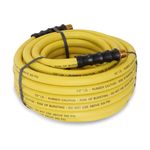 Thumbnail - 50 Foot Yellow Rubber 1 2 Inch ID Air and Water Hose with 1 2 Inch NPT Brass Fittings - 21
