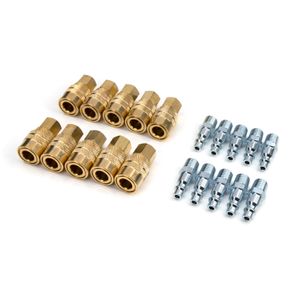 20 Piece 1 4 Inch NPT Steel Core Brass Coupler and Steel Plug Pack